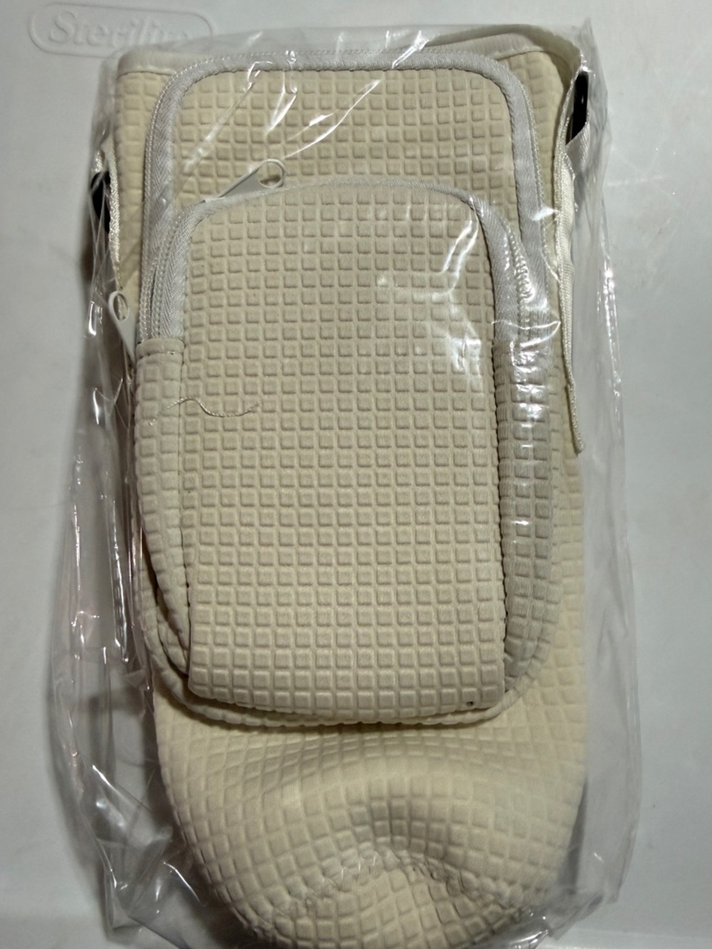 Cream Textured Crossbody Pouch with Front Pocket